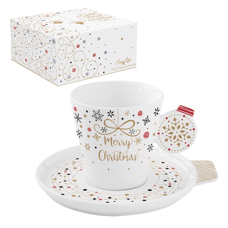 Φλιτζάνι Τσαγιού & Πιατάκι Πορσελάνης Merry Christmas Star 150ml