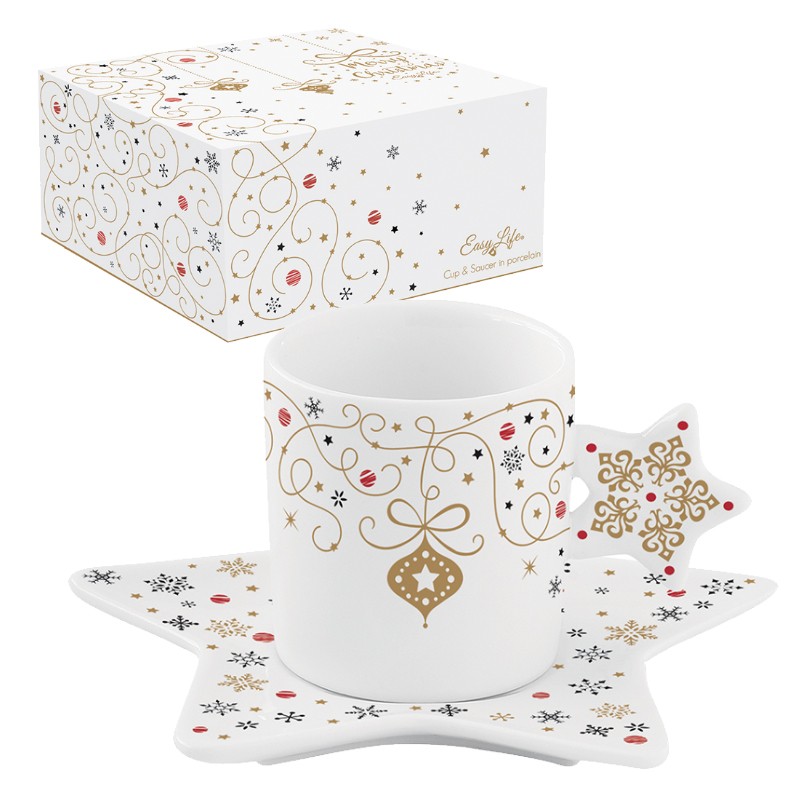 Φλιτζάνι Τσαγιού & Πιατάκι Πορσελάνης Merry Christmas Star 170ml