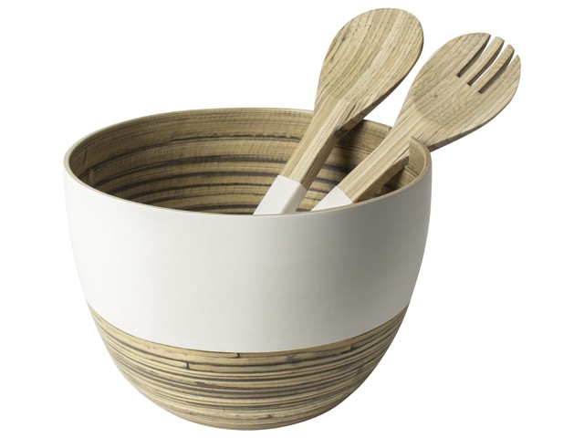 Μπολ Σαλάτας Bamboo & Κουτάλες 22cm Λευκό