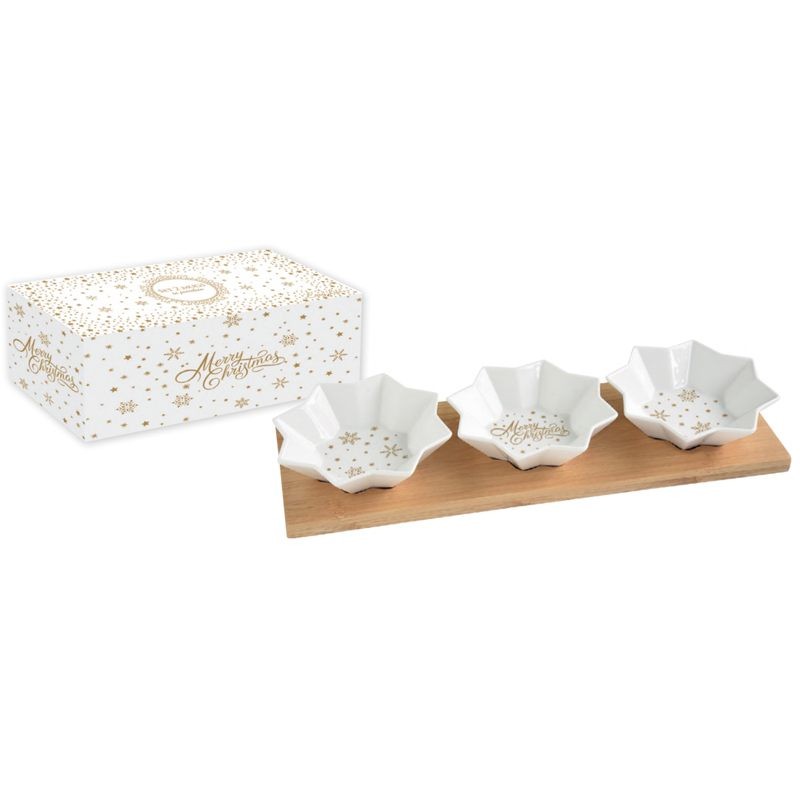 Σετ Μπολ 3 Τμχ. Πορσελάνης Golden Christmas Με Bamboo Βάση R2S